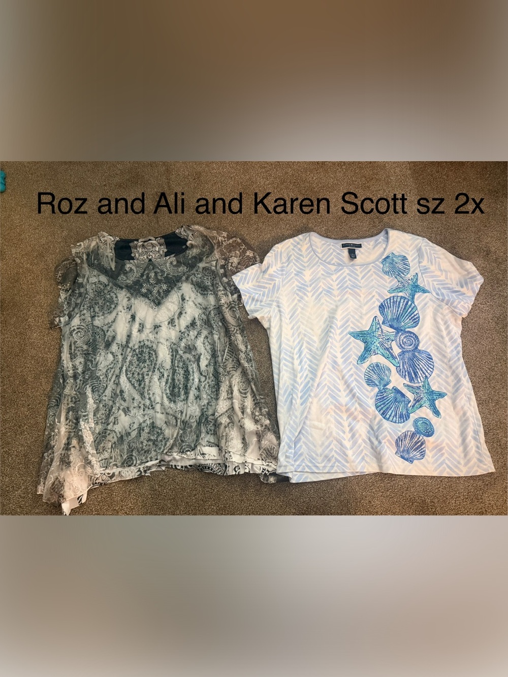 Karen Scott Starfish Graphic Tee and roz and Ali shirt both sz 2x